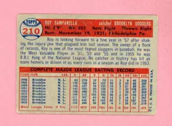 1957 Topps #210 Roy Campanella Brooklyn Dodgers Baseball Card Low Grade - Image 2