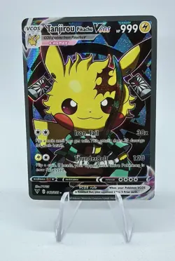 PIKACHU POKEMON TANJIROU TANJIRO DEMON SLAYER PIKA CARTE CARD HOLO PRISM FLASH - Image 1