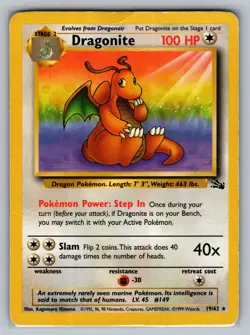 Dragonite (19) Fossil #19/62 Rare Pokemon Card DAMAGED - Image 1