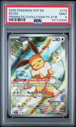 2025 POKEMON PRISMATIC EVOLUTIONS POKEMON CENTER ETB PROMO SVP #173 EEVEE PSA 9 - Image 1