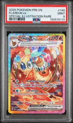 2025 POKEMON PRE EN-PRISMATIC EVOLUTIONS #146 FLAREON EX PSA 9 - Image 1
