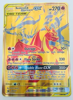 JUMBO Oversized Reshiram & Charizard GX Tag Team Gold Promo SM247 Pokemon NM - Image 1