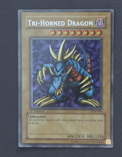 Yu-Gi-Oh Tri-Horned Dragon LOB-000 1st Edition Secret Rare HP Retro Vintage 2002 - Image 1