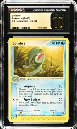 CGC 10 PRISTINE Lombre 46/100 EX Sandstorm Vintage 2003 Pokemon Card POP 3 - Image 1