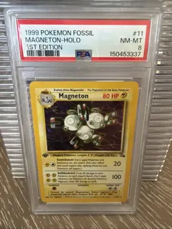 Pokemon TCG Magneton Fossil Holo Rare Card 11/62 1st Edition PSA 8 - Image 1