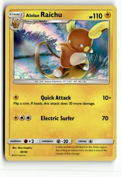 Alolan Raichu 30/30 Holo SM Trainer Kit: Lycanroc & Alolan Raichu Pokemon LP - Image 1