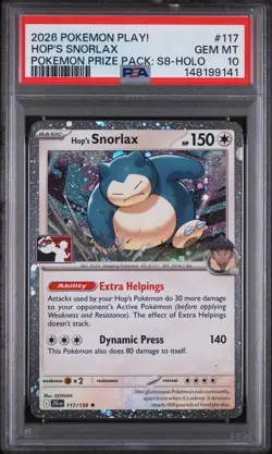 PSA 10 Hop's Snorlax 117/159 Cosmo Holo Play! Pokemon Prize Pack Series 8 - Image 1