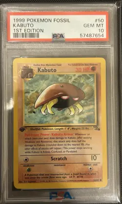 1999 POKEMON FOSSIL 1ST ED #50 KABUTO PSA 10 - Image 1