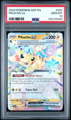 2024 POKEMON SSP EN-SURGING SPARKS #057 PIKACHU EX PSA 10 - Image 1