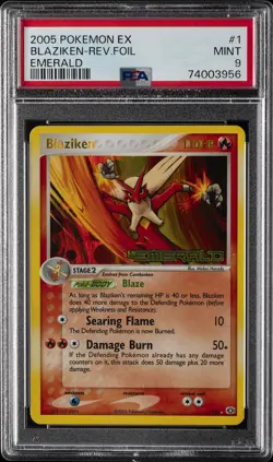 2005 POKEMON EX EMERALD #1 BLAZIKEN-REVERSE FOIL PSA 9 - Image 1