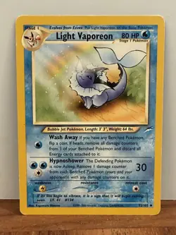Vintage Pokemon Neo Destiny 2000 Light Vaporeon 52/105 MP - Image 1
