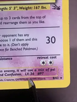 Pokemon TCG Hypno 8/62 Fossil Set Holo Rare Unlimited VTG WOTC 1999 NM-/LP+ - Image 4