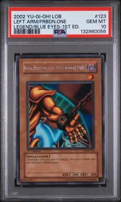 Yugioh Left Arm Of The Forbidden One Legend Of Blue-eyes (LOB-123) 1st Ed PSA 10 - Image 1