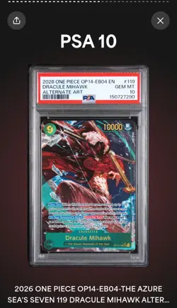 One Piece Card Game TCG Dracule Mihawk OP14-119 SEC Alt Art PSA 10 - Image 2
