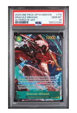 One Piece Card Game TCG Dracule Mihawk OP14-119 SEC Alt Art PSA 10 - Image 3
