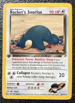 Pokemon Gym Heroes Rocket's Snorlax 1st first edition 33/132 Non Holo Nm - Image 1