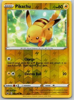Pikachu 065/202 Common Sword & Shield Pokemon Reverse Holo Near Mint - Image 1