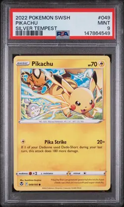 2022 POKEMON SWORD & SHIELD SILVER TEMPEST #049 PIKACHU PSA 9 - Image 1