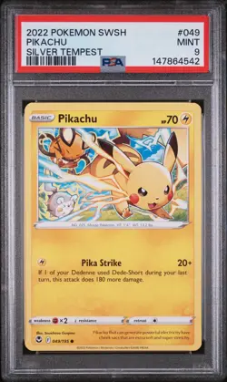 2022 POKEMON SWORD & SHIELD SILVER TEMPEST #049 PIKACHU PSA 9 - Image 1
