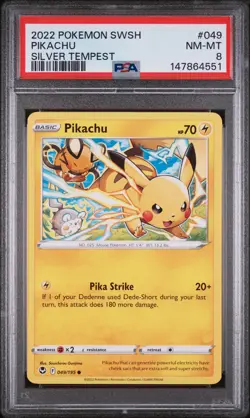 2022 POKEMON SWORD & SHIELD SILVER TEMPEST #049 PIKACHU PSA 8 - Image 1