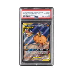 Pokemon Raichu & Alolan Raichu GX Unified Minds Full Art #221 PSA 10 Gem Mint - Image 1