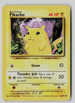 Pikachu 58/102 Common Base Set Unlimited Pokemon MP - Image 1