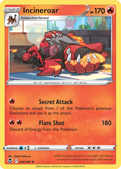 INCINEROAR 032/195 RARE SILVER TEMPEST REVERSE HOLO LP POKEMON - Image 3