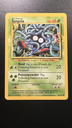 Ink Hickey Error Tangela 1999 Pokemon Base Set 66/102 Unlimited Misprint LP - Image 2