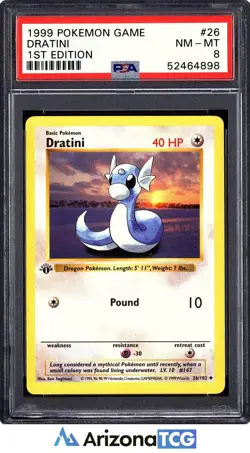 Pokemon 1999 Dratini 26/102 1st Edition Base Set PSA 8 - Image 1