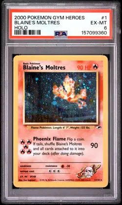 2000 Pokemon Gym Heroes #1 Blaine'S Moltres Holo PSA 6 - Image 1