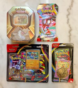 Pokemon [Binacle] 3-Pack Blister Pitch Black ME05 + Whammy Tin LOT - Image 1