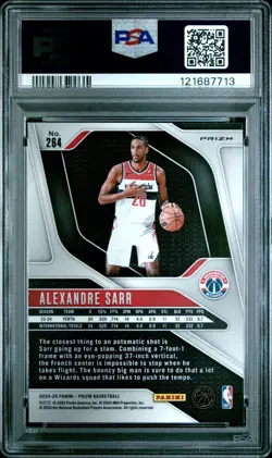2024-25 Panini Prizm Alexandre Sarr Rookie RC #264 GREEN PRIZM GEM MT PSA 10 - Image 3