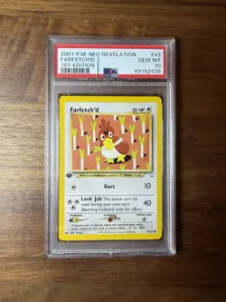 PSA 10 Farfetch'd 1st Edition Neo Revelation 43/64 Pokemon Card - CRACK - Image 1