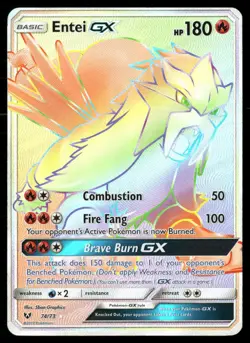Entei GX 74/73 Rainbow Rare Shining Legends Pokemon Holo MP - Image 1