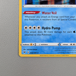 Pokemon TCG Card - Wailord 32/185 Holo Rare | Vivid Voltage (2020) - Image 4