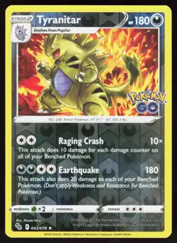 Tyranitar 043/078 2022 Rare Pokemon GO Pokemon Reverse Holo - Image 1