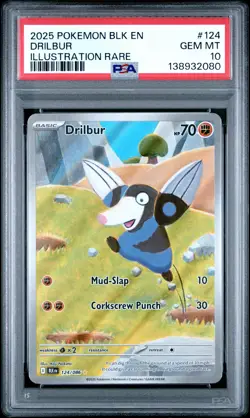 Drilbur Illustration Rare 124/086 Pokemon BLK EN Black Bolt PSA 10 GEM MT - Image 1