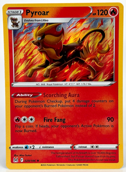 PYROAR Rare Holo Sword Shield Lost Origin 29/196 Pokemon - Image 1