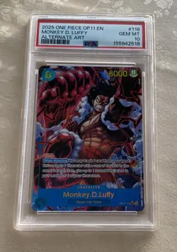 2025 One Piece Monkey.D.Luffy Alternate Art Rare #OP11-118 PSA 10 GEM MINT - Image 1