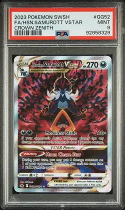 2023 POKEMON SWSH CROWN ZENITH #GG52 FULL ART SAMUROTT VSTAR PSA 9 MINT - Image 1