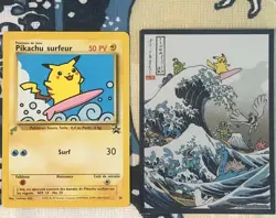 Surfing Pikachu French Pokemon World Collection Foil/Black Star + Rare PC Sleeve - Image 1