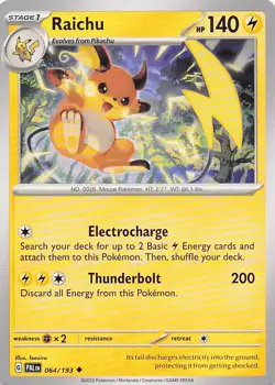 Raichu - Uncommon Normal SV02: Paldea Evolved 064/193 NM - Image 1