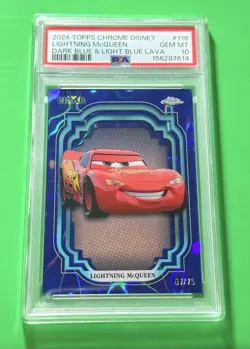 2024 Topps Disney Chrome LIGHTNING MCQUEEN Dark and Light Blue Lava /75 Psa 10 - Image 1