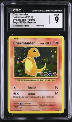 CGC 9 MINT Charmander 9/108 Evolutions Toys"R"Us Promo Pokemon Card - Image 1