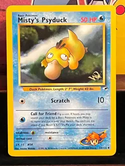 Misty's Psyduck 54/132 Gold W Stamped Promo Gym Heroes Pokemon Card WOTC 2000 LP - Image 1