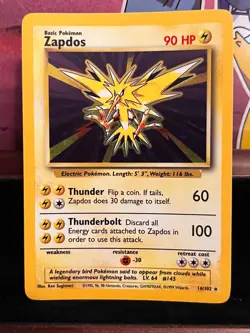 Pokemon TCG Zapdos Holo Card 16/102 Base Set Unlimited WOTC 1999 - Image 1