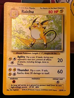 Pokemon TCG Raichu Holo Card 14/102 Base Set Unlimited WOTC 1999 - Image 1