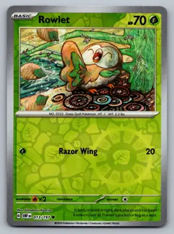 Pokemon TCG SV03: Obsidian Flames Rowlet 013/197 Reverse Holo - Image 1