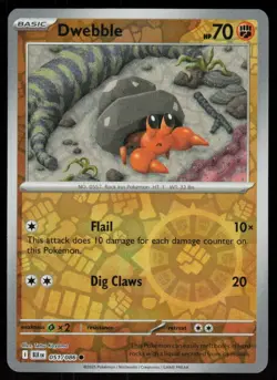Dwebble 051/086 Common Black Bolt Pokemon Reverse Holo Near Mint - Image 1