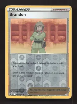 Brandon 151/195 Uncommon Silver Tempest Pokemon Reverse Holo Moderately Played - Image 1